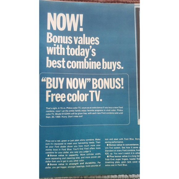 1970 Ford 630 Combine Magazine Advertisement - Picture 2 of 2